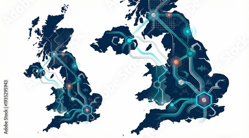 UK Maps Illustrating Green IT Infrastructure with AI Automation Across the United Kingdom