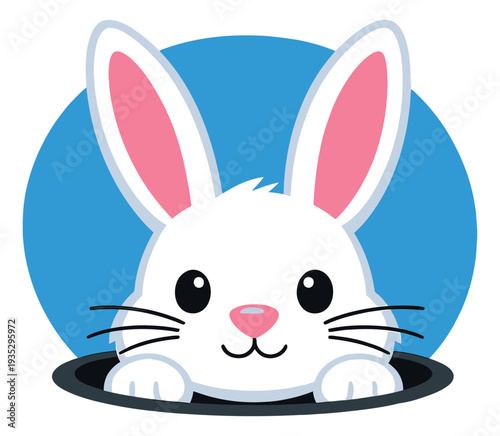 Cute cartoon illustration of a white rabbit depicting peeking from a hole for Easter celebration