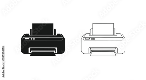 Two printer icons a solid black version and a white outline version