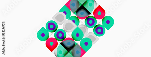 Abstract colorful shapes form diamond pattern. Vivid hues create dynamic visual texture. Modern design, geometric elements present.