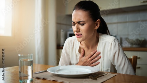 Young Woman Experiencing Anorexia or Eating Disorder at Table