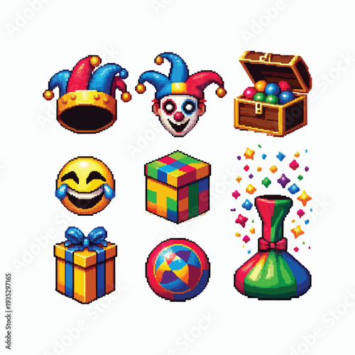 April Fool’s Day Pixel Icons – Funny Gags, Jokes & Pranks Retro 8-Bit Set
