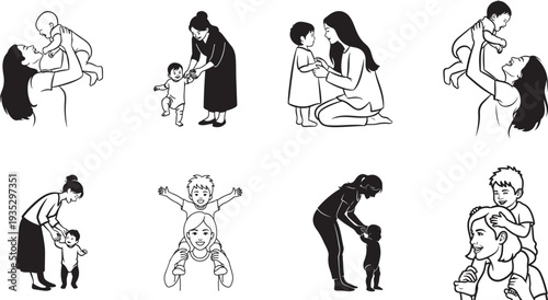 Mother and Child Silhouettes and Line Art Collection Keywords: mother, child, baby, family, love