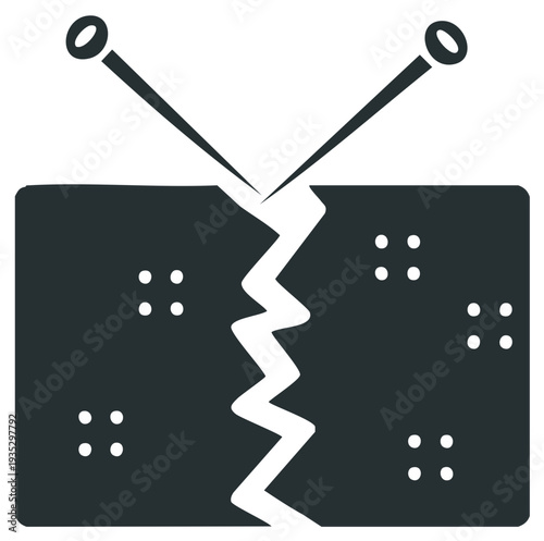 Cracked vintage television or radio screen with antennas representing communication breakdown