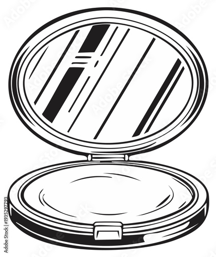 Open compact mirror illustration showing reflection for makeup beauty and cosmetics
