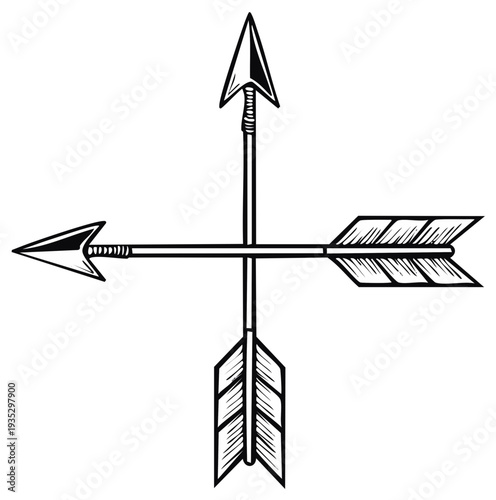 Crossed traditional arrows illustration representing navigation path and decision making