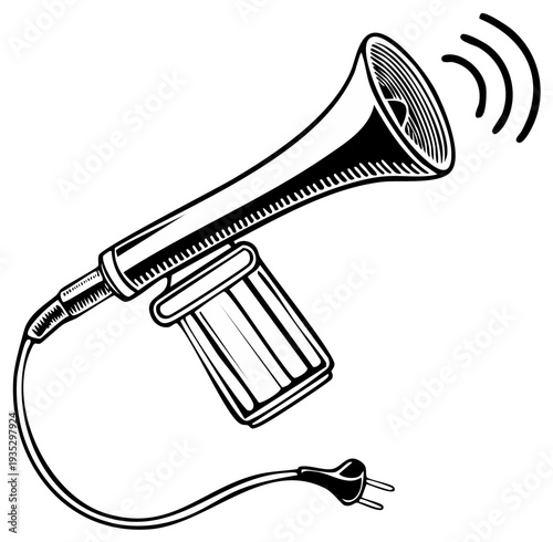 Retro hand-held loudspeaker in a vintage style, megaphone illustration