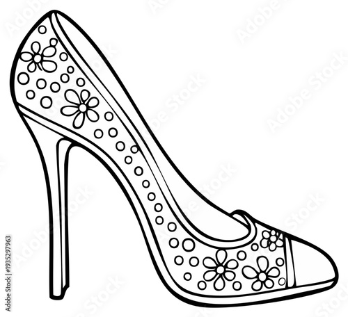Elegant high heeled shoe illustration with floral design elements, fashion concept.
