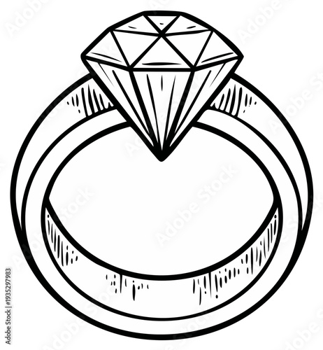 Diamond Ring Illustration for Jewelry Store Design Element Romance Gemstone Isolated