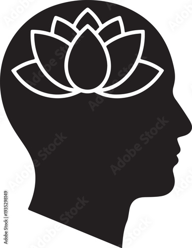 Silhouette of a human head with a lotus flower isolated on transparent background