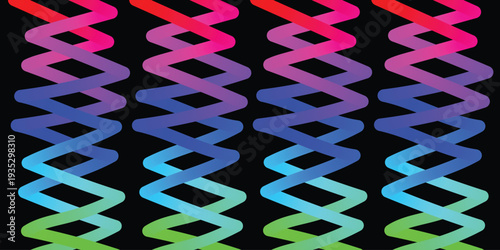 Vibrant rainbow colored double helix patterns on black background
