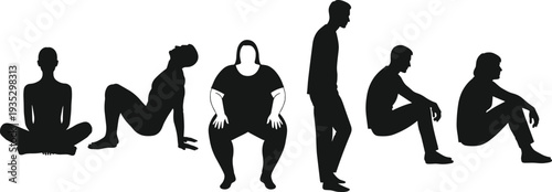  Silhouette illustration of diverse people in seated and  relaxation and social interactionSilhouette illustration 