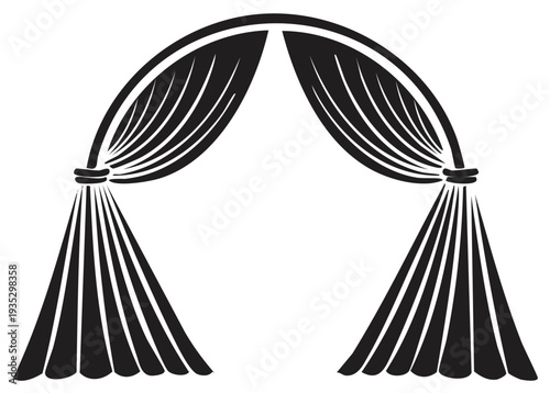 Silhouette illustration of an ornate stage curtain arch