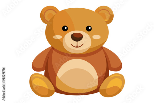 Adorable brown teddy bear with round ears and cute expression sitting on white background