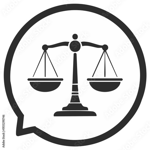 Symbol of Justice Scales Inside a Speech Bubble Communication Concept