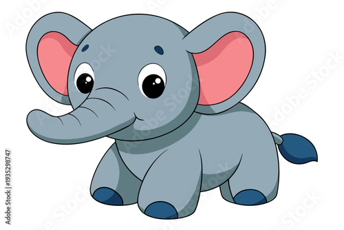 Adorable cartoon elephant with big ears and happy expression in playful pose on white background