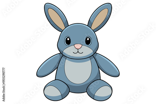 Cute blue cartoon bunny with gray accents and adorable expression on white background