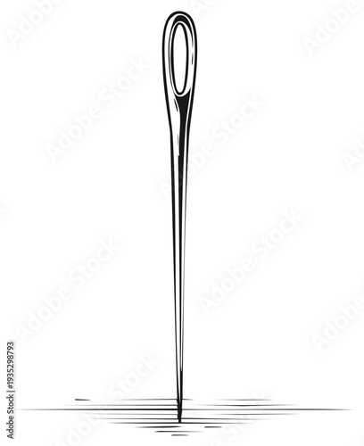 Sewing needle vector illustration minimalist monochrome craft hobby tailoring sewing notions sharp eye hole stitch