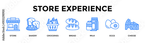 Store Experience Icon Set Collection Pack Banner Web Vector Illustration  Concept Containing Explore Fresh Products And Daily Essentials In Store