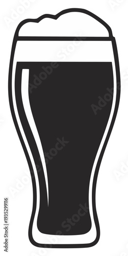 Stylized illustration of a dark beverage with foamy head in a tall glass