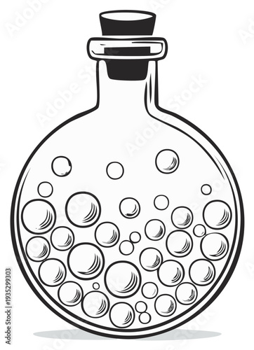 Bubbling Round Flask Illustration with Cork Stopper for Science or Fantasy Concepts