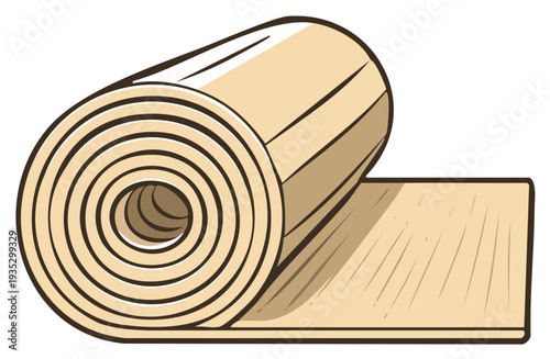 Rolled Up Exercise Mat Fitness and Relaxation Equipment Flat Cartoon Style