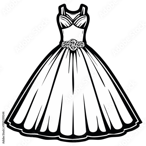 Elegant Ball Gown with Floral Belt Illustration