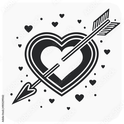 Heart pierced by arrow illustration. Love concept. Valentine's Day graphic.