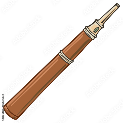Classic Brown Wooden Flute Wind Instrument Traditional Folk Music Icon Vector Illustration Isolated