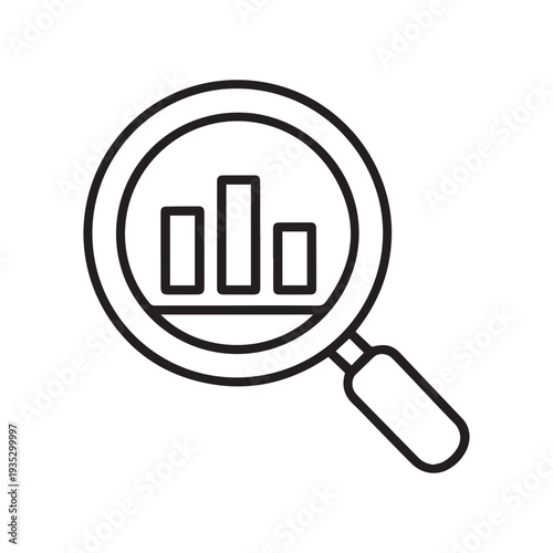 Data Analytics Magnifying Glass Icon with Bar Chart Growth Graph for Business Research and SEO Marketing Analysis