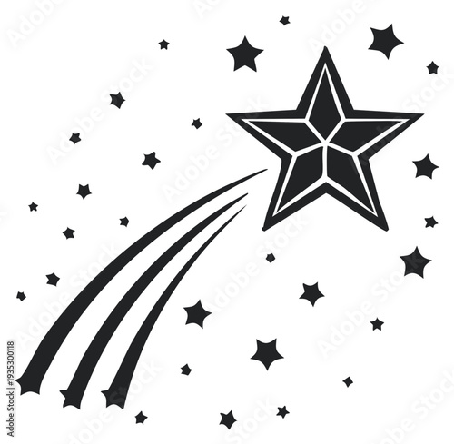 Shooting Star with Trails and Starry Background Cosmic Celestial Black and White Vector