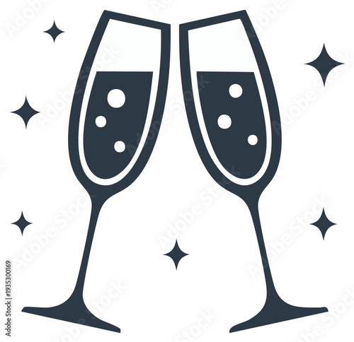 Toasting Sparkling Wine Glasses With Starry Embellishments Vector Graphic