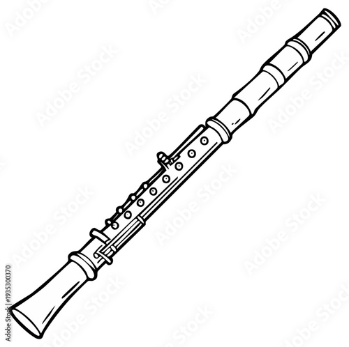 Line drawing of a clarinet musical instrument isolated on white
