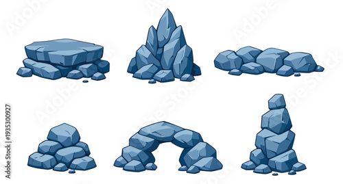 Cartoon style rock set featuring various shapes and formations for game design and natural landscapes