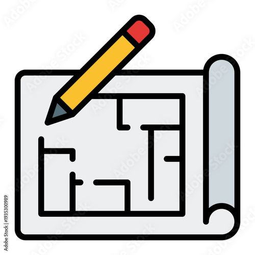 Home renovation building plan blueprint icon filled line style