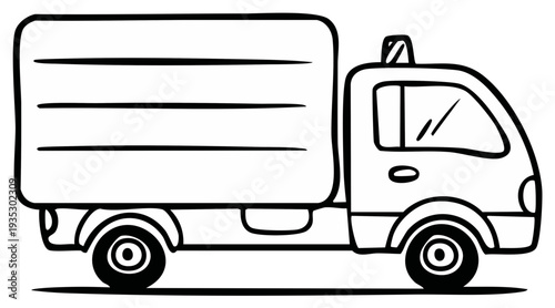 Cartoon Delivery Truck Side View Transportation Vehicle