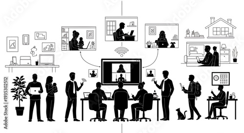 Set of business people working in office vector isolated on White Background