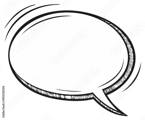 Comic speech bubble with lines, retro sketch design, isolated illustration.