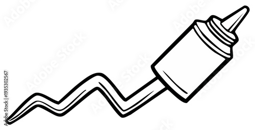 Stylized Outline of a Squeeze Bottle Dispensing a Wavy Line of Condiment