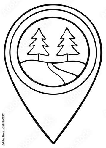 Free Download Pinpoint Location Icon with Trees and Winding Path Illustration for Maps and Outdoor Destinations - GFXLoad