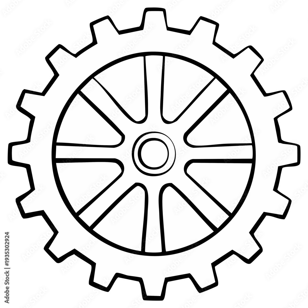 Obraz premium Gear illustration, mechanical cogwheel drawing, vector design of gear wheel for engineering