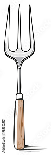 Classic Carving Fork with Wooden Handle Isolated Kitchen Utensil Illustration