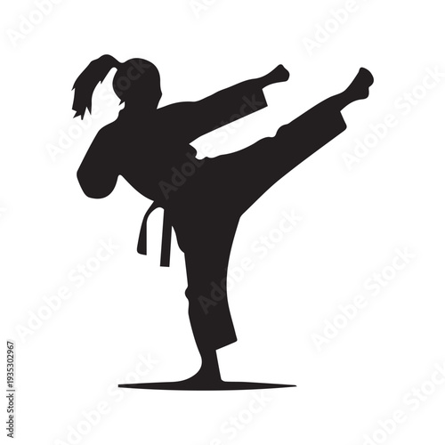 Female karate fighter silhouette vector