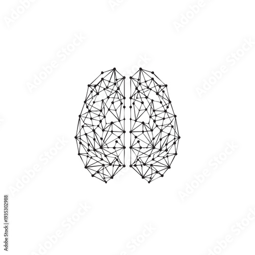 Human brain neural network illustration in geometric line art style.