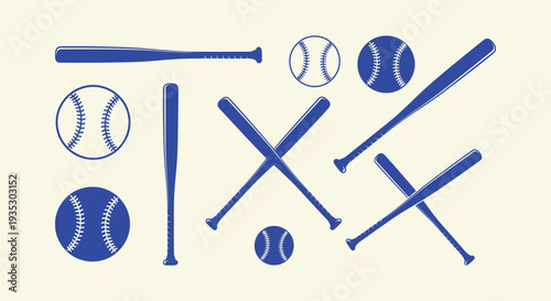 Blue Baseball Bats and Balls Vector Collection Sports Game Design Elements