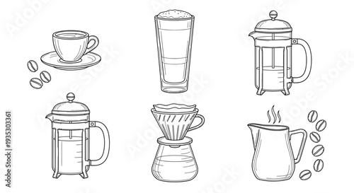 Set of 6 coffee icons vector isolated on White Background