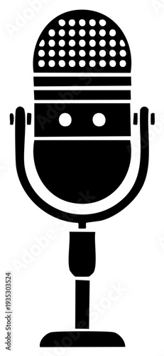 Classic vintage microphone silhouette icon for radio broadcast or podcasting