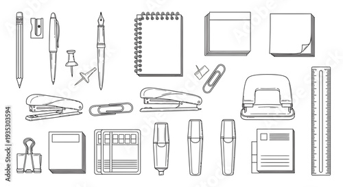 Set of 20 office supplies icons vector isolated on White Background