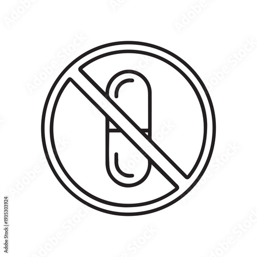 No Drugs Prohibited Medicine Sign Icon with Pill Capsule and Forbidden Symbol for Health Warnings and Safety Precautions