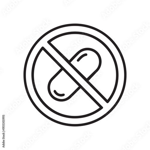 No Drugs Prohibited Medicine Sign Icon with Pill Capsule and Forbidden Symbol for Health Warnings and Safety Precautions
